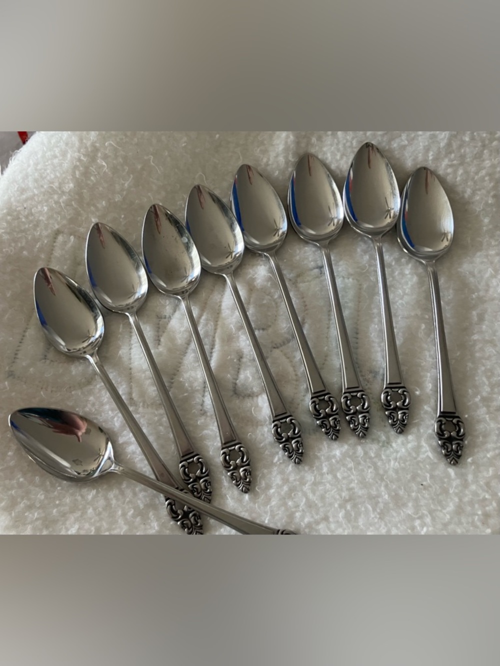 Erika Pattern 9 Vintage Spoons Marked Stainless Japan Quality Ornate Classy